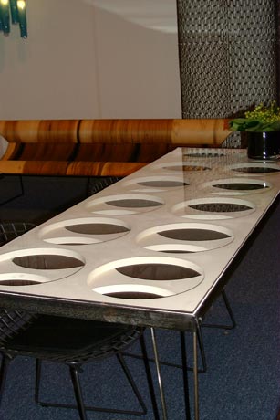 table, metal frame, plywood, glas, Susan Woods